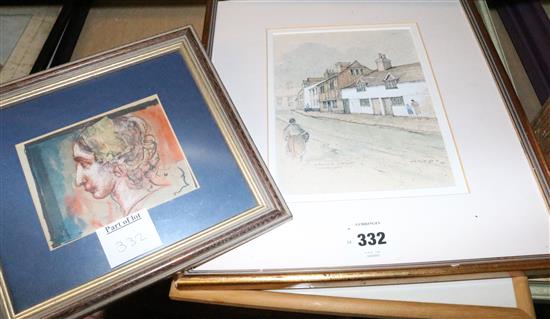 3 embroidered pictures, 1 w/col & 1 other